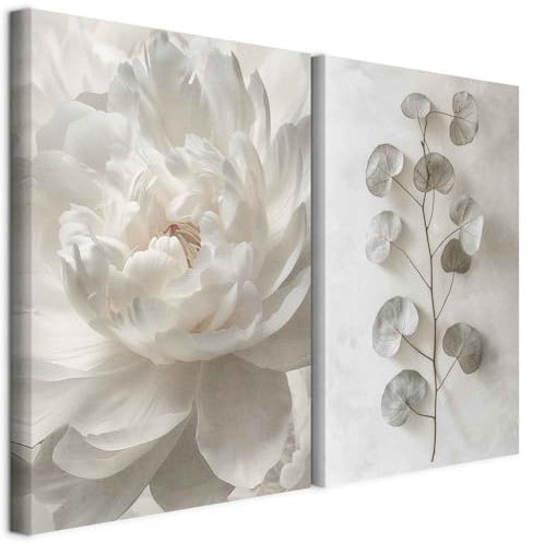 murando - Art Set of 2 Canvases Wall Art White Peony 120x90 cm (2 pcs. 60x90 cm each) Acoustic Wall Multi Panels Canvas - 2 Piece - Large Print - Room Decor Living Room - Simple b-H-10207-b-a