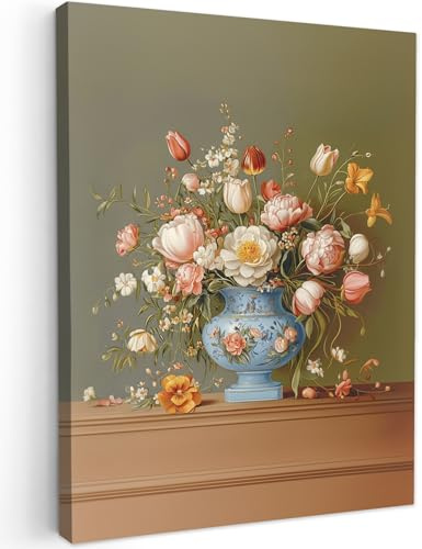 MuchoWow© Bilder Wohnzimmer Deko Modern Wandbild Kunstdruck auf Leinwand | 60x80 cm - Bild Schlafzimmer über Bett Room Decor Geschenke Neutral - Blumen - Blumenstrauß - Vase