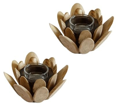 Kerzenhalter, Dekoration, rustikaler Holz-Kerzenhalter mit Glasbecher, 12,5 x 12,5 x 7,5 cm, 170 g, Innendekoration, Kerzenhalter, Kandelaber, Tafelaufsätze, Einweihungsgeschenke, neues Zuhause