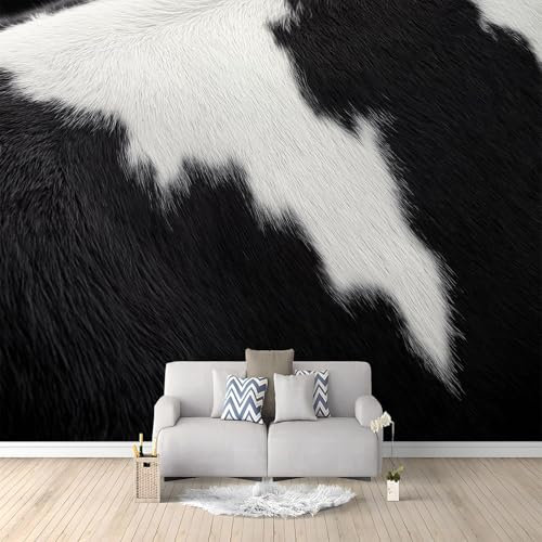 Cowhide Close-Up Photo Wallpaper Black and White Wall Mural Photo Wallpaper, Wallpaper Mural Wall Art for Living Room Bedroom Children's Room Corridor 400 x 280 cm