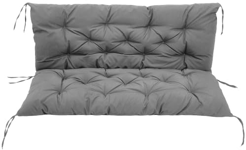 Warmiehomy 2/3 Seater Patio Swing Cushion with Backrest, Waterproof Garden Bench Cushion with Back, 150x100x8cm Comfortable Outdoor Bench Seat Cushion with Non-Slip Straps for Canopy Furniture, Grey