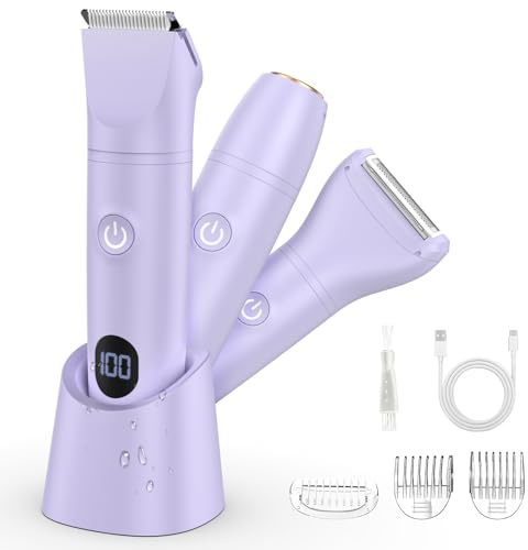 Lanumi 3 in 1 Bikini Trimmer for Women Rechargeable Electric Razors Wet/Dry Pubic Body Hair Trimmer Facial Hair Remover IPX6 Waterproof LCD Display