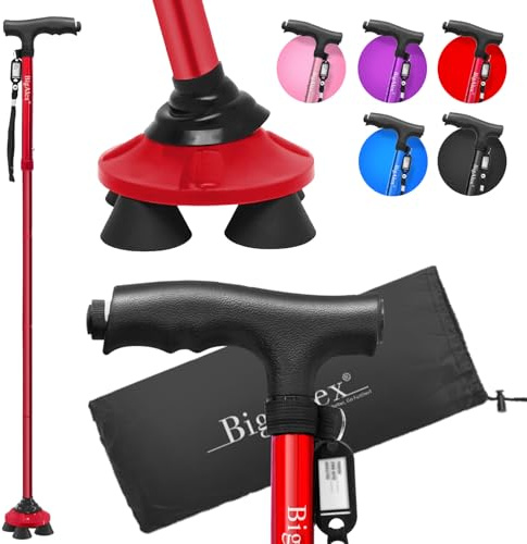 BigAlex Gehstock mit Licht für Damen und Herren, Faltbare, Klappbar, Höhenverstellbare Gehstöcke für Senioren & Erwachsene, Aufstehhilfe, Gehhilfe Stock mit Rutschfester Quad-Basis für Stabil