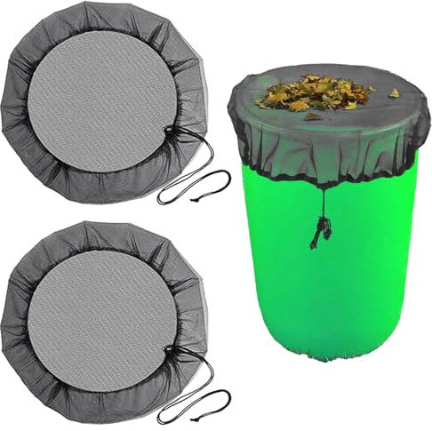 2 Pcs100cm Adjustable Rain Barrel Net Cover,Water Butt Fine Mesh Rain Barrel Cover,Protective Net for Water Barrels,Reusable Water Collection Buckets Net for Prevent Fallen Leaves Debris in Outdoor