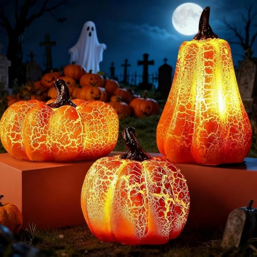 3PCS Halloween Deko,Leuchtende Kürbis Deko,LED Kürbis,Herbstdeko Outdoor,Herbstdeko LED,Kürbis Lichter,Halloween Lantern,Pumpkin Decoration,für Tischdeko,Erntedankfest,Party
