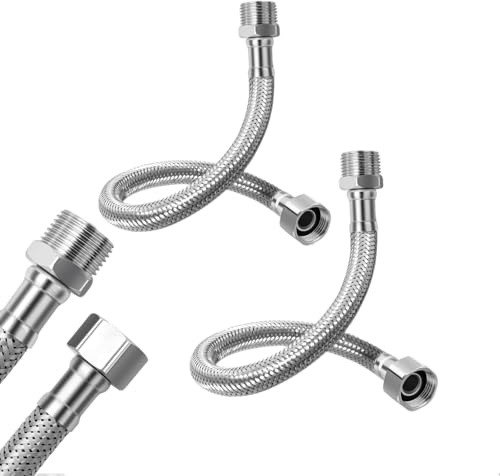 2 PCS Tuyau De Raccordement Flexible Robinet 3/8, 20cm en acier inox tressé, Tuyau de raccordement flexible sanitaire, Rallonge étanche norme, pour Robinet Et Chauffe Eau