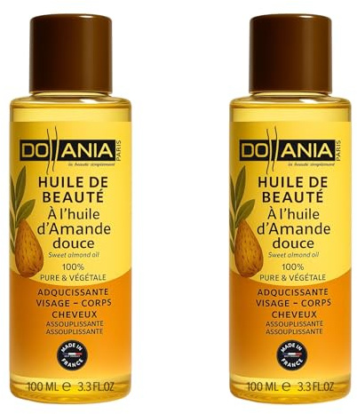 Dollania – Huile d’Amande Douce Pure & Végétale – Soin Visage, Corps, Cheveux & Bébé – Nourrissante, Hydratante & Adoucissante – Flacon 100 ml – Made in France (Lot de 2 (2 X 100 ml))