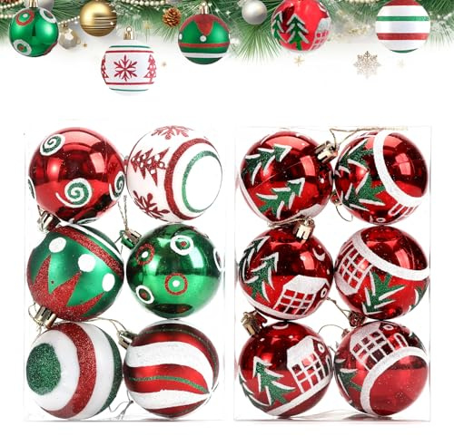 BSITSSS 12 Pièces Boule de Noel Rouge Verte, Christmas Decorations, Boules Deco Sapin de Noel Decoration pour Noël Fêtes Mariage Bonne Nouvelle Année Interieur Maison