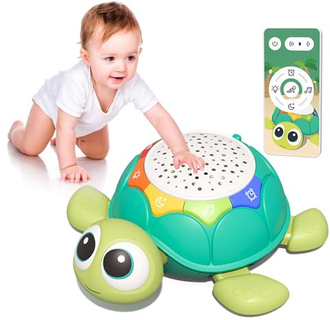 Eznaobo Baby Toys Crawling Walking Turtle Toys with Musical Light and Projector for Boys Girls, Baby Sensory Musical Toys, Birthday or Kids Toddler Age 1 2 3 4 Years Old (Turtle)