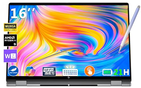 HP Envy OmniBook X Flip 2-en-1 2025 Ordinateur portable 16 FHD+ Touch, Copilot+ PC, AMD Ryzen AI 5 340, 16 Go de RAM, 1 To SSD, AMD Radeon 840M, batterie 21H, Win 11 Pro, avec stylet