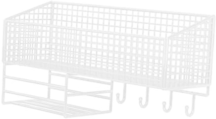 perfk Cestino in Filo Metallico da Parete, Organizer per, mensola per condimenti, Cesto per Frutta Appeso, Contenitore da Cucina per cipolle, White L with Hook