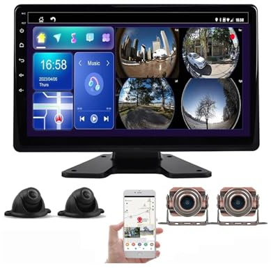 10,1-Zoll-Touchscreen-Monitor, DVR, 360-Panorama, 4G Android GPS Navi, Bluetooth, 4X Rückfahrkamera, 12-32 V, für Wohnwagen und LKW(128G)