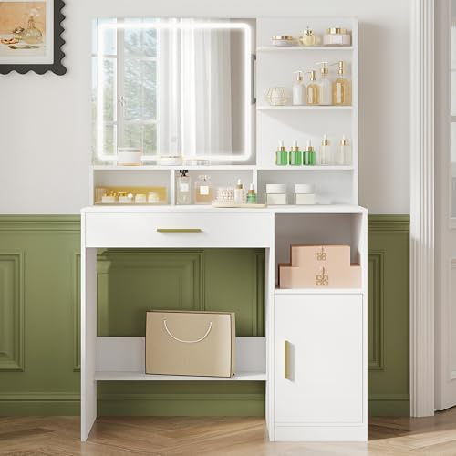 Hzuaneri Dressing Table with Mirror and LED Lights, Vanity Table