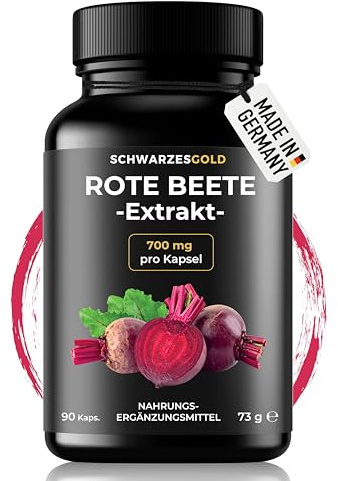 Rote Beete Kapseln Extrakt 4:1-90 Kapseln a 700 mg Hochdosiert - 3 Monats Vorrat - Rote Beete Pulver - Abgefüllt und laborgeprüft in Deutschland, Beetroot, Bete