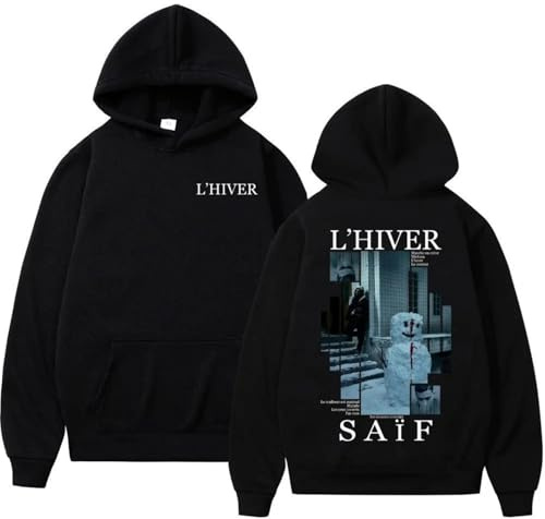 COLseller l'hiver Saif Album 2025 Sweat À Capuche | Coupe Oversized Unisexe | Style Hip Hop Rétro en Polaire (Noir,Grand)