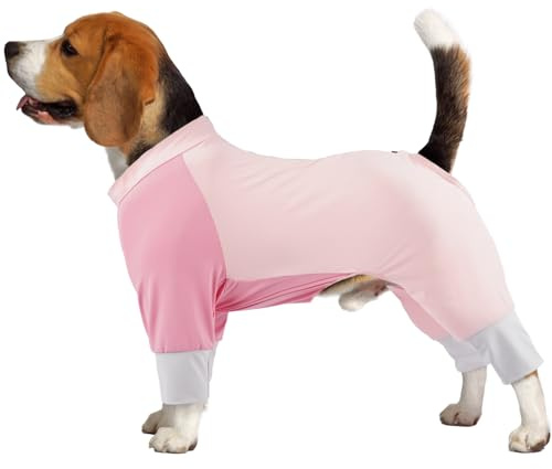 Hjumarayan Pigiama Cane Taglia Media, Body Post Operatorio Cane Elasticizzata Tutina con Zip Chirurgico, Copertura Totale Tuta per Recupero Pigiami Fresco per Passeggiate, Rosa L