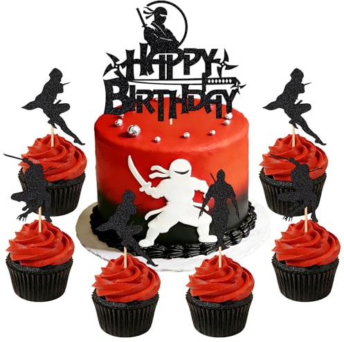Karate Cupcake Kuchendekorationen Karate Kung Fu Krieger Cupcake | Karate Cupcake Kuchendekorationen Karate Kung Fu Krieger Cupcake Dekorationen für Ninja Samurai Geburtstagsparty