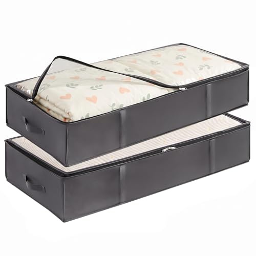 Lifewit Förvaringslåda under Säng med 4 Förstärkta Handtag, Stor Klädförvaring Vikbar, Förvaringsväska för Kläder, Lakan, Skor, Grå, 101 x 51 x 19 cm, 95L, 2-Pack