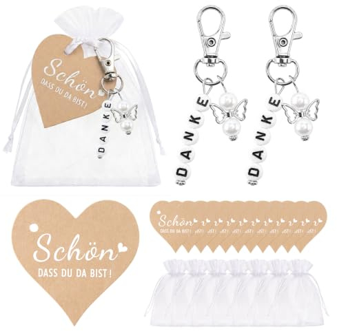 G2PLUS 24Stk Schutzengel Anhänger Set mit Organzasäckchen Geschenkanhängern | Rustikale Schutzengel Schlüsselanhänger Gastgeschenke für Hochzeit, Taufe, Kommunion, Konfirmation, Geburtstag, Abschied