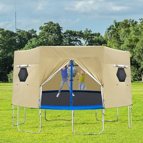 Zhliuqo Housse De Tente De Trampoline - 183cm/244cm/305cm/366cm Tente pour Trampoline, Couverture De Pare Soleiles DeTrampoline avec Fenêtre, Tenteadaptée PourTrampoline Rond À 6 Poteaux Droits