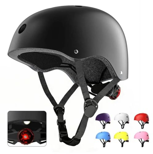 Kids Bike Helmet，Adjustable Multi-Sport Boys & Girls Bicycle Helmet Ages 5 8 12, Kids Helmet Size 51-58cm for Skateboard Scooter Roller Skate (Black, M:20.08-22.05)