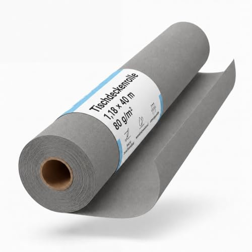 Sensalux Tischdeckenrolle Vlies 1,18 x 40 m Grau, 80 g/m², abwaschbar | wasserabweisend, stoffähnliche Tischdecke Rolle, OEKO-TEX, Party Hochzeit Catering Event