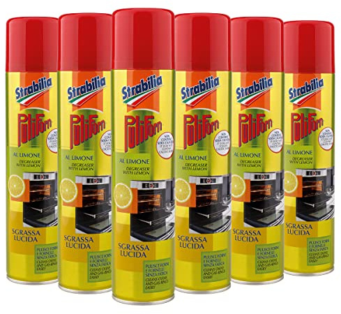 Strabilia Puliforn Spray Sgrassa e Lucida, Fragranza Limone, Sgrassatore Universale, Pulisce Forni e Fornelli senza Fatica - 6 x 300 ML
