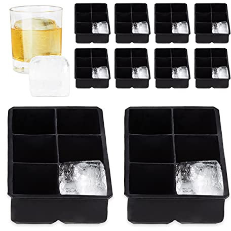 Relaxdays 10 Moldes Silicona para Hielo, Reutilizable, XXL, Bandeja Silicona, Cubos de Hielo 5 cm, 6 Cubos Individuales, Negro