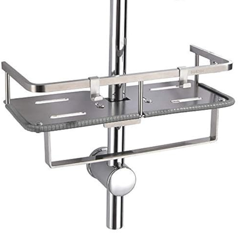 PHASAT Porte Savon Barre de Douche,Etagère de Salle de Bain en Acier Inoxydable sans Perçage Convient pour Barre de Douche de Diamètre de 19-25 mm