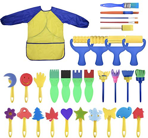 YallFairy Washable Paint Brushes Set for Toddler Kids Early Learning Toys Finger Paints sponges Art Supplies Gifts -nontoxic-100% Baby Safe