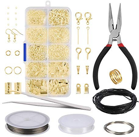 byou Schmuckherstellung Set,Schmuck Basteln Zubehör 912 teiliges Silber Zubehör im Kunststoff-Box Enthält Zange Pinzette Gold Zubehör und Draht zum Schmuck Reparatur Herstellung DIY Bastelbedarf