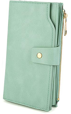 UTO Damen Geldbörse Card Holder RFID-Blocking PU-Leder mit großem Tragegriff (21 Kartenfächer) Innentasche Geeignet für Laptops 5.5 Green2