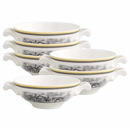 Villeroy & Boch Audun Ferme Suppentassen 6er Set, 400 ml, Suppenschalen mit Landschafts-Motiv, Premium Porzellan, Weiß/Mehrfarbig