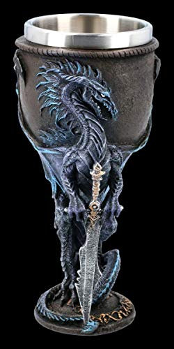 Drachen Fantasy Trink-Kelch - Stone Blade, Motiv von Ruth Thompson | Weinbecher, Deko-Artikel, mit Edelstahl-Einsatz, H 18 cm