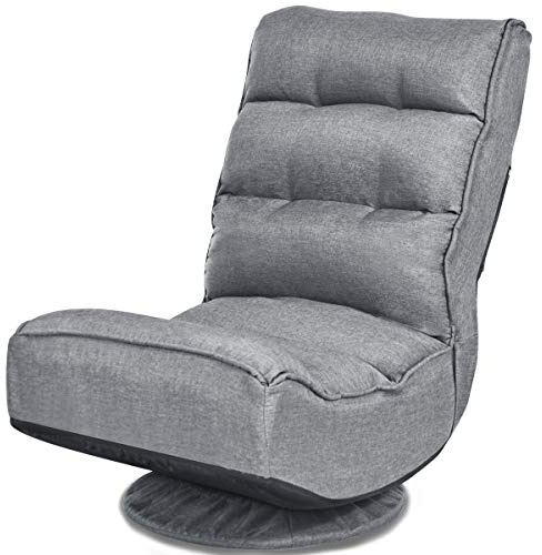 GIANTEX Bodensessel 360° drehbar, Bodenstuhl 5-stufig Verstellbarer Rückenlehne, Bodensofa gepolstert klappbar, Faules Sofa Meditationsstuhl bis zu 120kg belastbar, Game Sessel Lazy Sofa (grau)