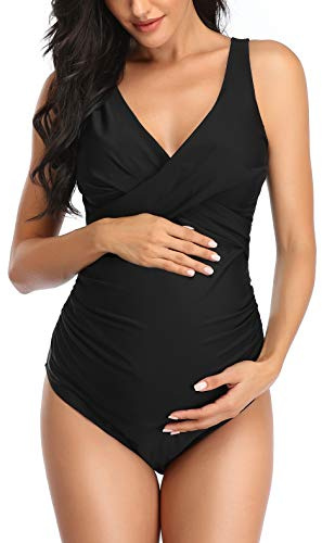 SUMMERSUNSHINE Costume intero premaman da donna, con croce davanti, costume da bagno per gravidanza, bikini premaman, Nero , XXL