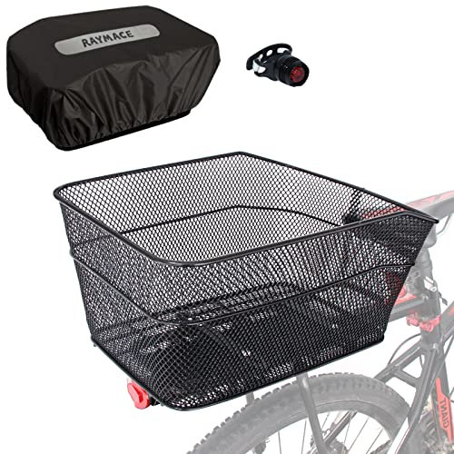 RAYMACE Fahrradkorb hinten mit wasserdichter Abdeckung, Fahrrad-Gepäckträger, Aufbewahrungskorb-Halterung für den Rücken unter dem Sitz (schwarze Abdeckung)