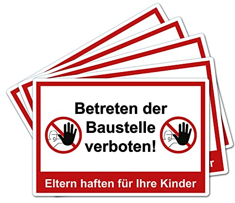 STROBO 5 Stück XXL Betreten der Baustelle verboten! Eltern haften für ihre Kinder Hinweisschild | Stabile 5mm Hartschaumplatte als 40x30cm Schild mit UV-Schutz für den Außenbereich