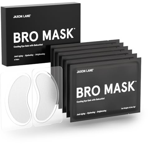 BRO MASK Under Eye Patches for Men Skin Care | Cooling Eye Masks for Dark Circles and Puffiness, Anti Aging Hydrogel Pads with Bakuchiol, Caffeine & Niacinamide, Eye Bags Treatment for Men (6 Pairs)