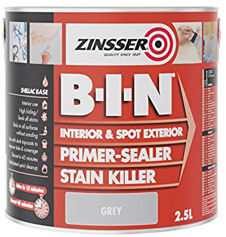 Zinsser BIN Primer-Sealer & Stain Killer 1 Litre - Grey | Shellac-based primer and sealer with stain-blocking properties. Adheres to glossy and porous surfaces.