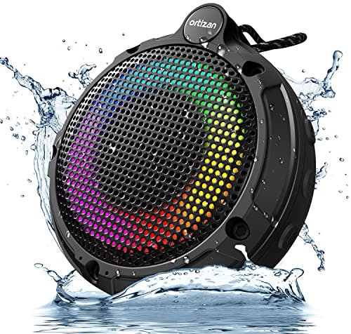Ortizan cassa bluetooth impermeabile per doccia, IPX7 waterproof portatile wireless Bluetooth 5.0 altoparlanti con Luce LED, 8W&24h musica, Piccolo Mini Speaker per Casa Esterni Viaggio