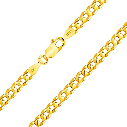 Planetys Panzerkette, flach, diamantiert, Sterling-Silber 925/1000, 18 Karat Gelbgold, Breite 4,2 mm, 40 – 45 – 50 – 55 – 60 – 65 – 70 cm, Sterling Silber