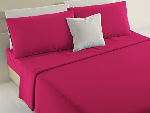 SalGiu Completo Set Lenzuola 100% Cotone Tinta Unita (Matrimoniale, Fucsia)