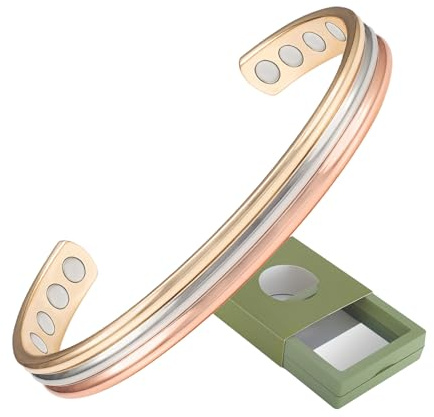 YINOX Bracelet magnétique de cuivre de haute intensité pour les femmes, bracelet magnétique en cuivre pur pour les femmes trois tons avec boîte - cadeau
