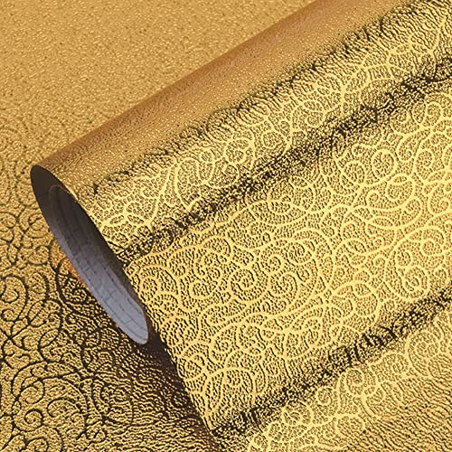 Yitexin Küche küchenfolie selbstklebend, 15,7'' x 196,8'' Alufolie küchenrückwand folie, Selbstklebend spritzschutz küchenwand für Arbeitsplatten-Schubladeneinlagen, goldfarben