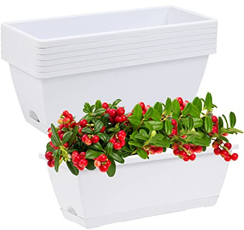 CHUKEMAOYI Lot de 7 jardinières rectangulaires en Plastique de 43,2 cm avec soucoupes pour intérieur et extérieur, Jardin, terrasse, décoration d'intérieur