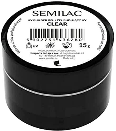 Semilac Clear Nail Builder For Hard Strong Nails & Extend Gel - Perfect For Nail Construction and Nail Art. Easy To Apply, Non Damaging - Repairs Broken & Damaged Nails 15g