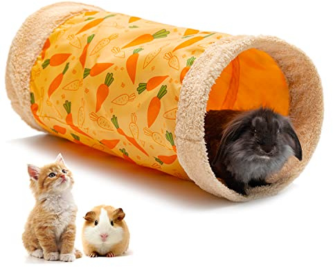 ORZECHKO Rabbit Hideout Tunnel - Small Animal Tunnel Tube House Indoor for Bunny Guinea Pig Rat Hamster Ferret Chinchilla - Playing Sleeping Resting Soft Fleece Foldable Nest Habitat