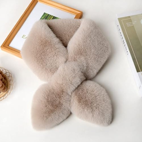 Winter Pelz Schal Damen,Kunstpelz Fell Schal Winter Halstuch Warm Pelzkragen Fellkragen Winter Schal Stola Wrap Halstuch Kragen Schal Flauschig Schlauchschal Pelzschal für Frauen Mädchen,Beige #2