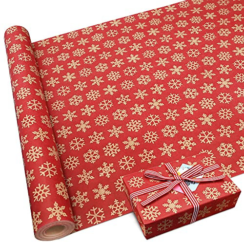 DOJoykey Christmas Wrapping Paper, 16M x 43cm Large Roll Package Kraft Paper Recyclable Christmas Thick Gift Wrapping Paper for Xmas Gifts Wrapping Party Decoration